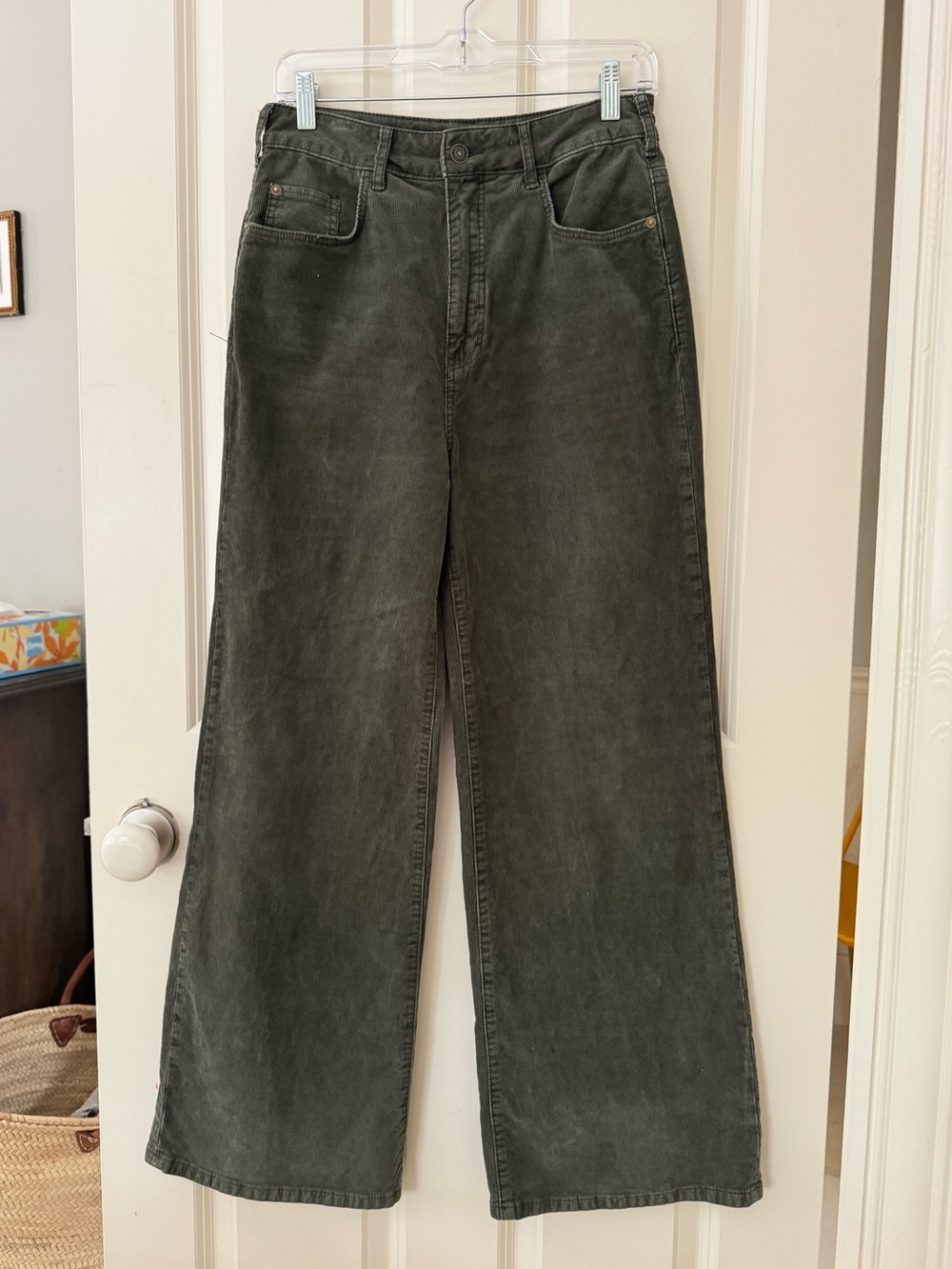 Anthropologie Pilcro Wide Leg High-Rise corduroy Pants in Olive Green
